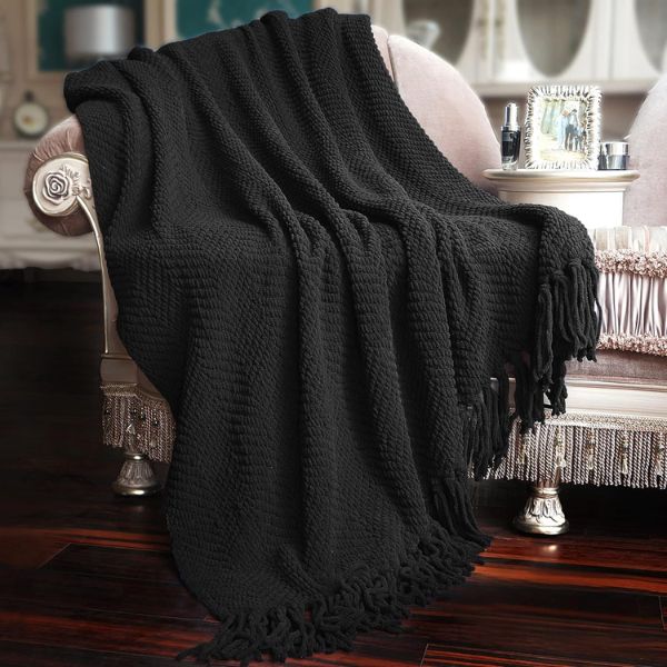 Home Soft Things Black Knitted Tweed Throw, a cozy addition for your 40th anniversary.
