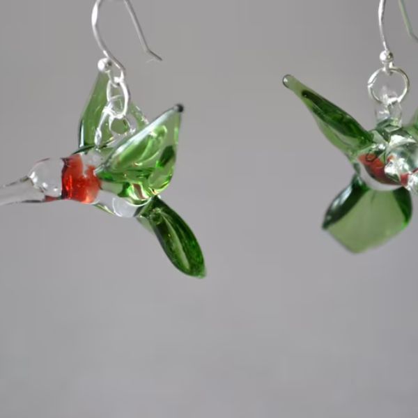 Hummer Earrings Ruby Red Throat are a dazzling accessory for bird enthusiasts.