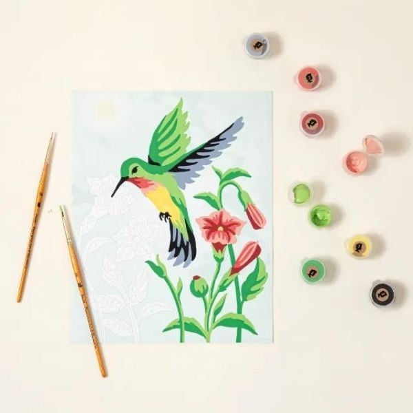 Hummingbird paint-by-number kit, a delightful artistic project for grandmas.