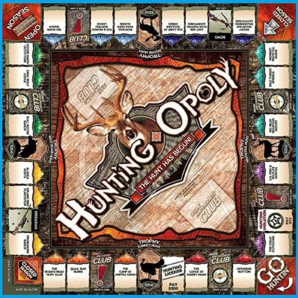 Hunting-Opoly Board Game, entertaining hunting-themed game for family fun.