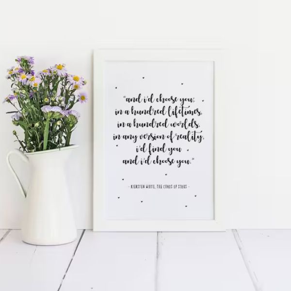 Romantic framed print 'I Choose You In A Hundred Lifetimes', for 60th anniversary.