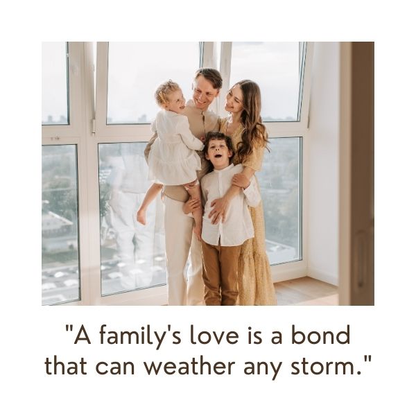 Inspirational family quotes set against a backdrop of a sunrise family silhouette
