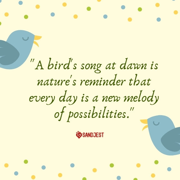 Chirping birds set against a dawn backdrop complementing an inspiring morning quote.