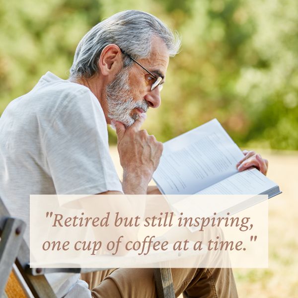 A contemplative retired teacher with a book, epitomizing inspirational teacher retirement quotes.
