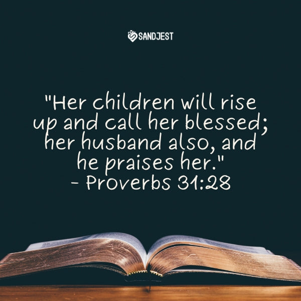 An open Bible highlights a verse, encapsulating inspirational Bible quotes for moms.