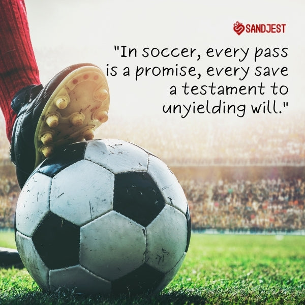 Close-up of a soccer ball at a player’s feet, epitomizing inspirational quotes sports soccer.