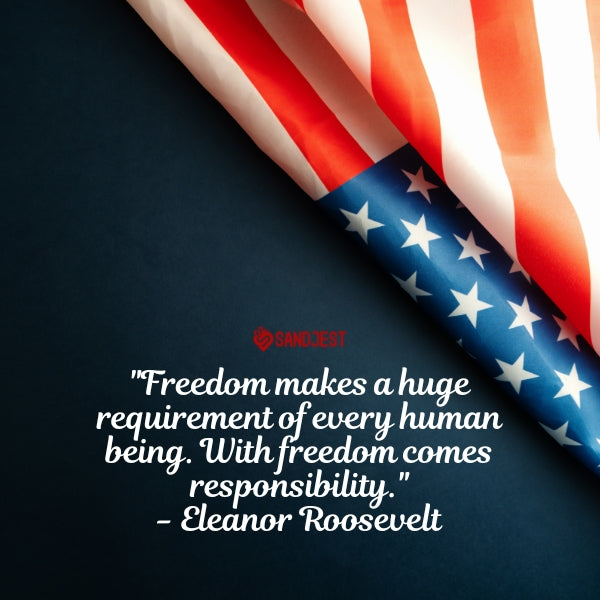 An American flag draped elegantly with a poignant Memorial Day quote about freedom and responsibility