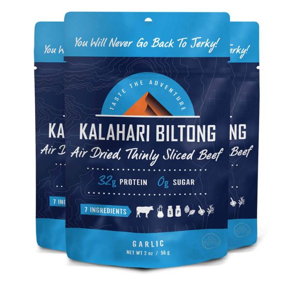 Kalahari Biltong Air-Dried Beef, a tasty and protein-rich snack among Father's Day gifts for outdoorsmen