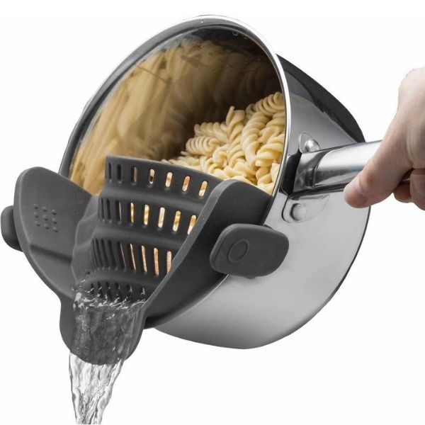 The Kitchen Gizmo Snap N' Strain pot strainer, an innovative and practical Grandparents Day kitchen gadget.