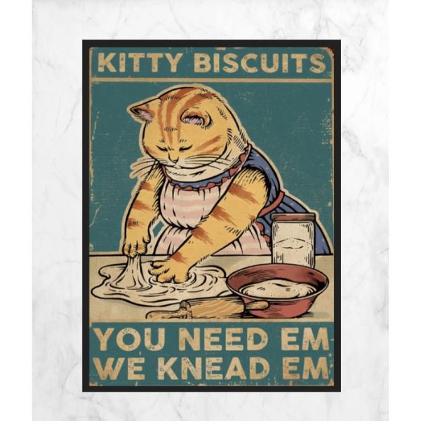 "Kitty Biscuits: You Need Em, We Knead Em" Vintage Fridge Magnet/Print is a nostalgic gift for cat moms.
