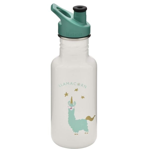 A mom on a nature hike, staying hydrated with a Klean Kanteen Insulated Kid Classic 12 oz Bottle.