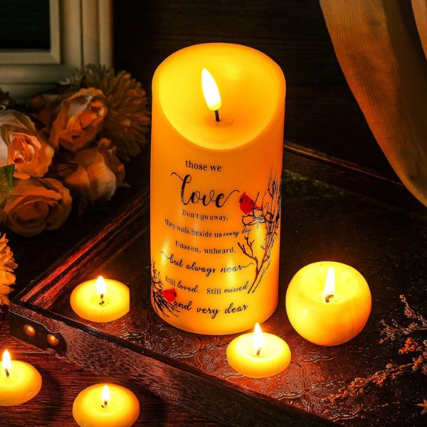 Softly glowing LED Memorial Candles to honor and remember loved ones.