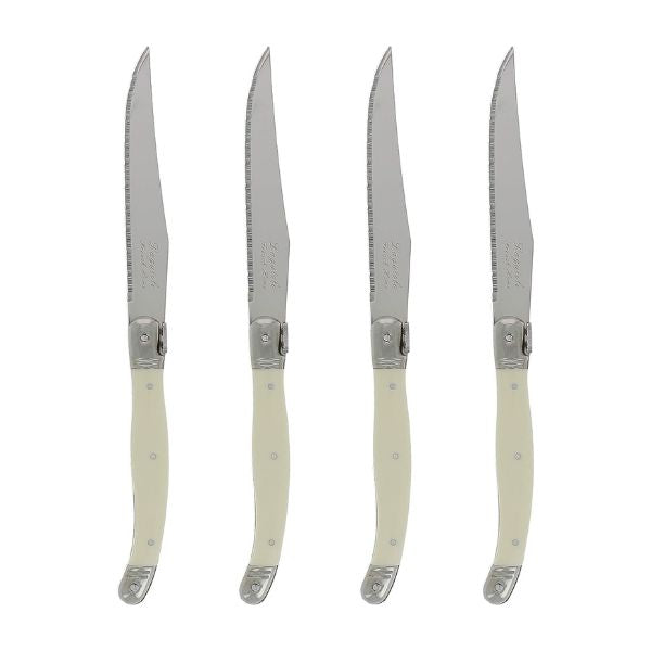 Carve out special moments with the Laguiole 4-Piece Steak Stainless Steel Knives, a faux ivory-handled testament to culinary elegance