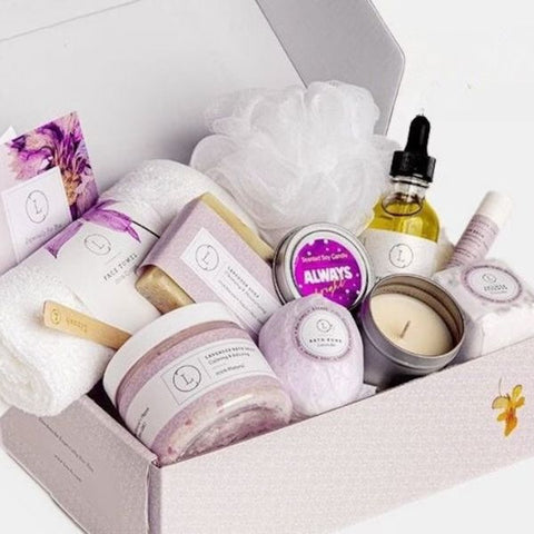 Lavender Spa Bath Gift Box, a tranquil indulgence for family gift basket ideas.