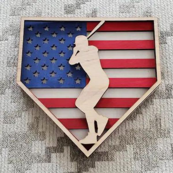 Layered American Flag Baseball Home Plate Plaque embodies the American spirit, a unique find in baseball coach gifts.