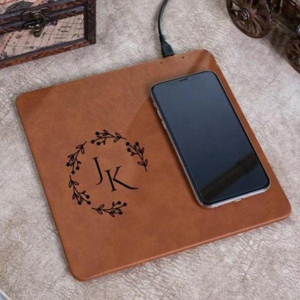 Sleek Leather Charging Mat - modern tech meets style for dad's 50th.
