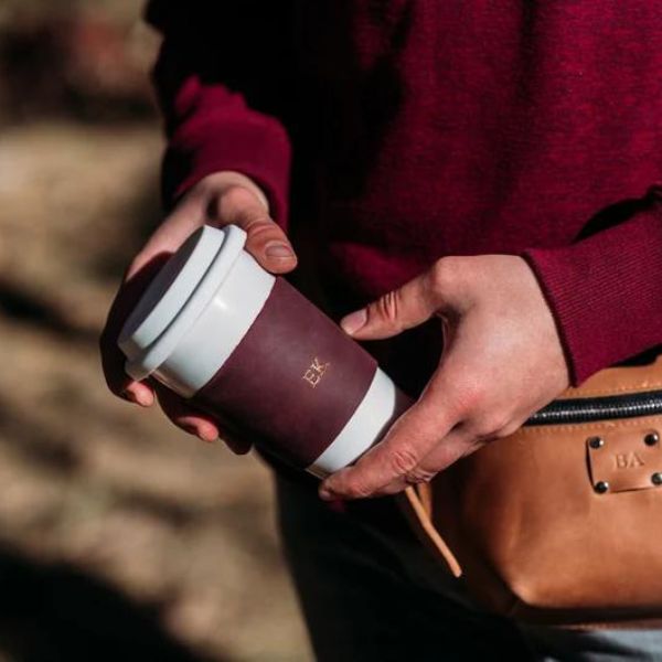 Leather Cup Sleeve, a stylish and sustainable DIY gift for friends on the go.