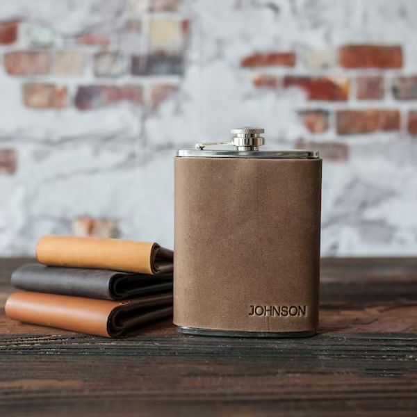 Classic Leather Hip Flask, a timeless and personal police retirement gift.
