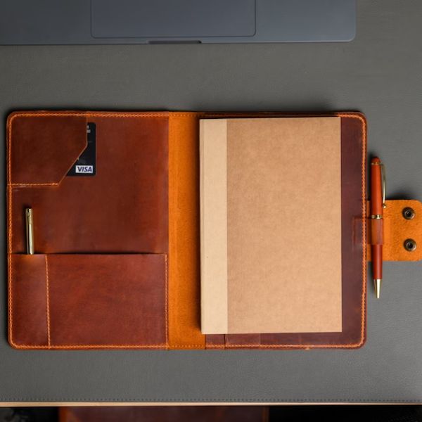 Leather Personalized Journal elegantly embossed with a name, a distinguished gift for the architect.