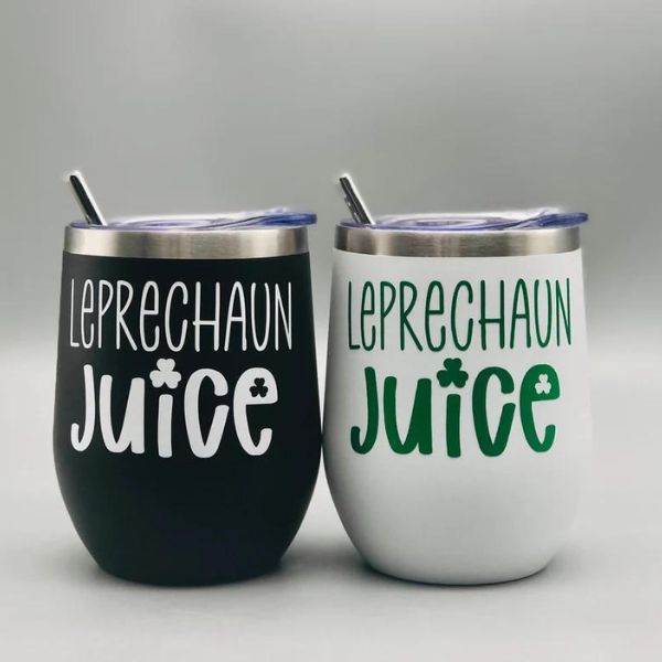 Sip in style with the Leprechaun Juice Stainless Steel Wine Tumbler—a 12 oz gem with a lid for your St. Patrick's Day festivities.
