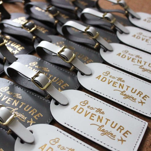 Customized luggage tags, a great gift for traveling guests.