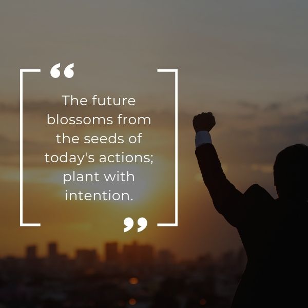 Silhouette of a person with fists raised and life motivational quote about shaping the future