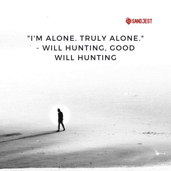 Silhouette of an individual highlighted against a vast beach, capturing loneliness quotes from movies and television.