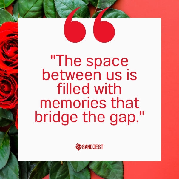 Red roses symbolizing deep affection frame a poignant long-distance relationship quote.