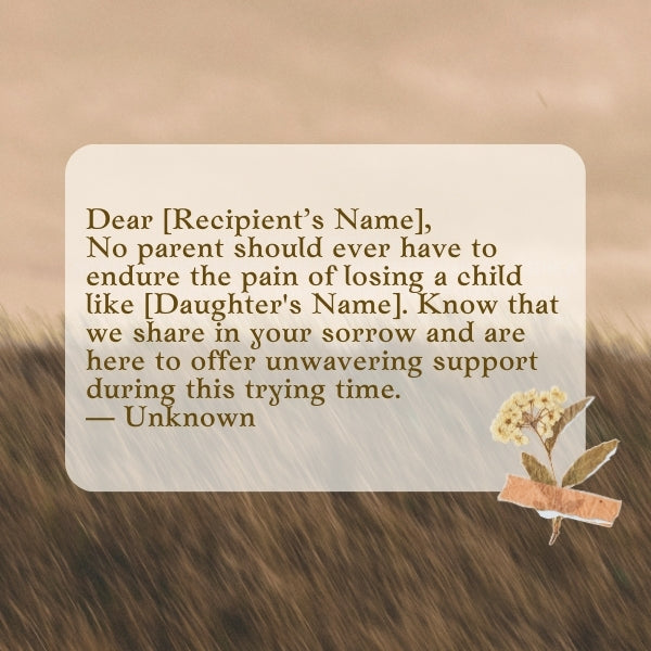 Loss of a daughter messages for condolence letters with a serene field background.