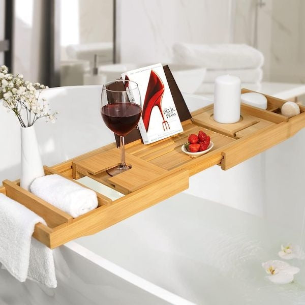 Luxury Bathtub Caddy Tray brings spa-like luxury to your mom's bath time, an ideal Mother's Day gift for relaxation.