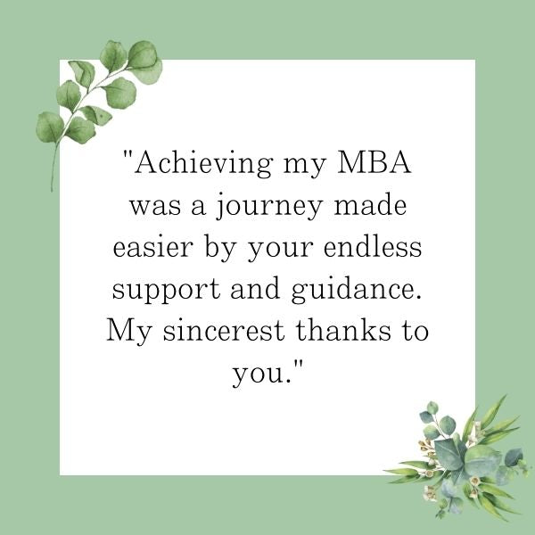 MBA graduate's professional thank you note after graduation.
