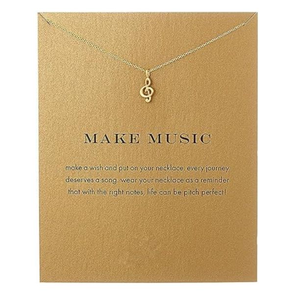 Wear your love for music proudly with the "Make Music" Necklace, a charming accessory that speaks volumes about your musical soul.