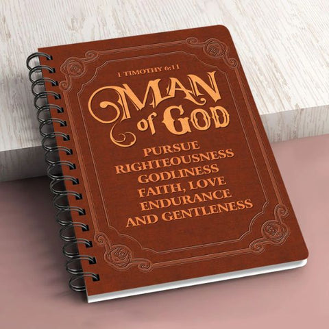 A sophisticated leather-bound Man of God Journal, a perfect Church Gift for Father's Day, capturing the essence of faith with its embossed religious symbols