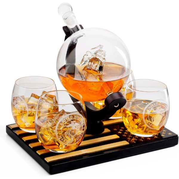 Elegant Marine Decanter Set, a distinguished military retirement gift for Marine Corps veterans.