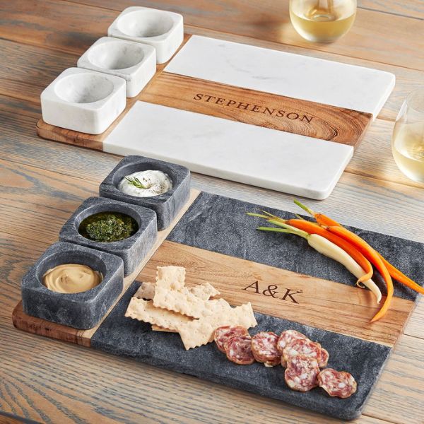 Mark & Graham Wood and Marble Appetizer Serving Platter, a sophisticated blend of natural elements, great for couples who enjoy entertaining.