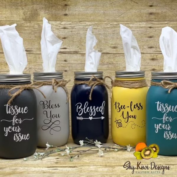 Mason Jar Tissue Holder, a practical and charming DIY gift for friends to add a touch of rustic decor.