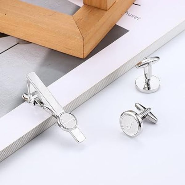 Men's Personalized Initial Cufflinks and Tie Clip Set - an elegant and customized accessory for Easter.
