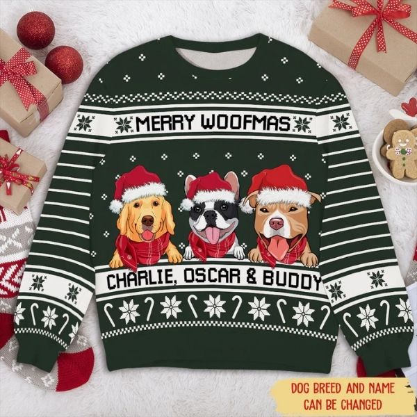 Merry Woofmas Custom Photo Christmas Sweatshirt christmas gift for dog mom