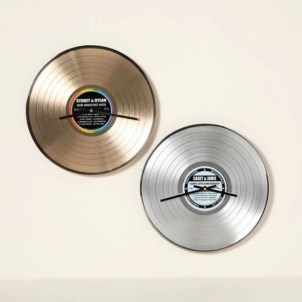 Metallic Record Clock, a stylish and modern 1 year anniversary gift.