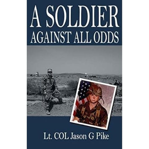 Memoir book cover featuring a soldier's silhouette against an American flag backdrop