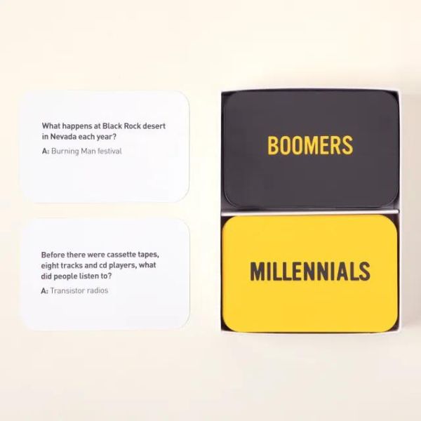 Millennials vs. Boomers Trivia Game sparks friendly generational debates and laughter.