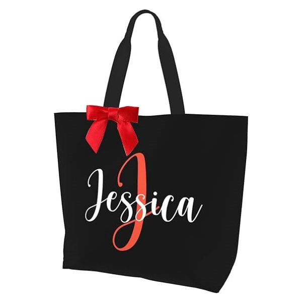 Elegant monogrammed tote bag, a stylish and practical gift choice from a son to his mom.