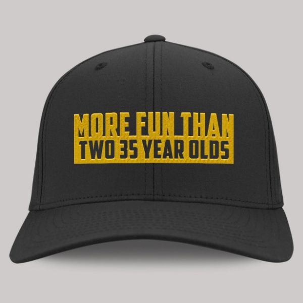 A humorous 'More Fun Than Two Double Age Year Olds' cap is a perfect 70th birthday gift for dad