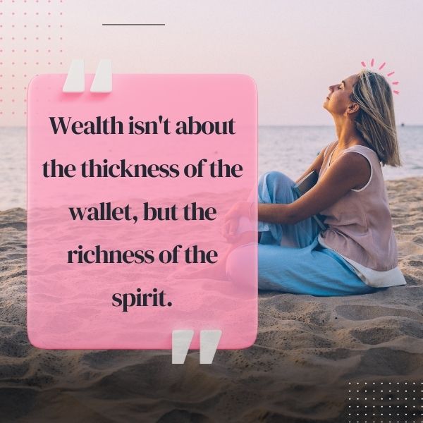 Beach scene with life motivational quote about the true value of wealth