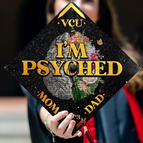 Motivational Psychologist Graduation Cap for psychology enthusiasts.