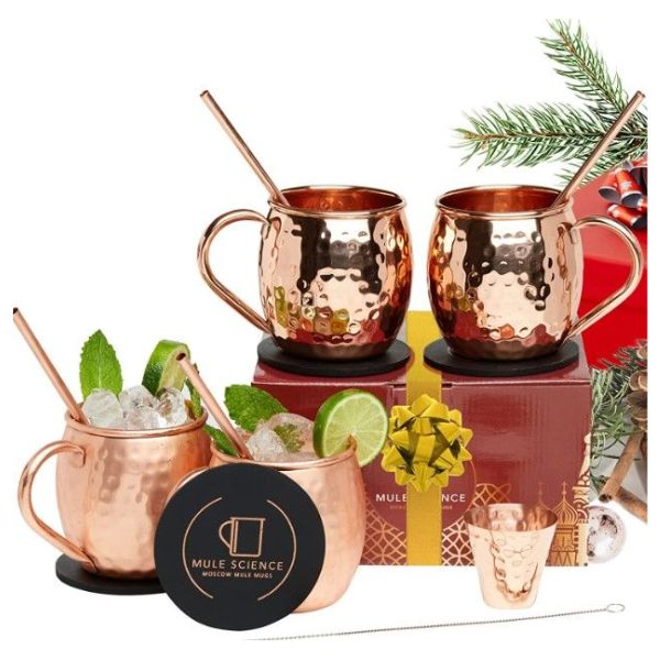 The Mule Science Moscow Mule Mugs Set of 4 is a classic and stylish 70th birthday gift for dad