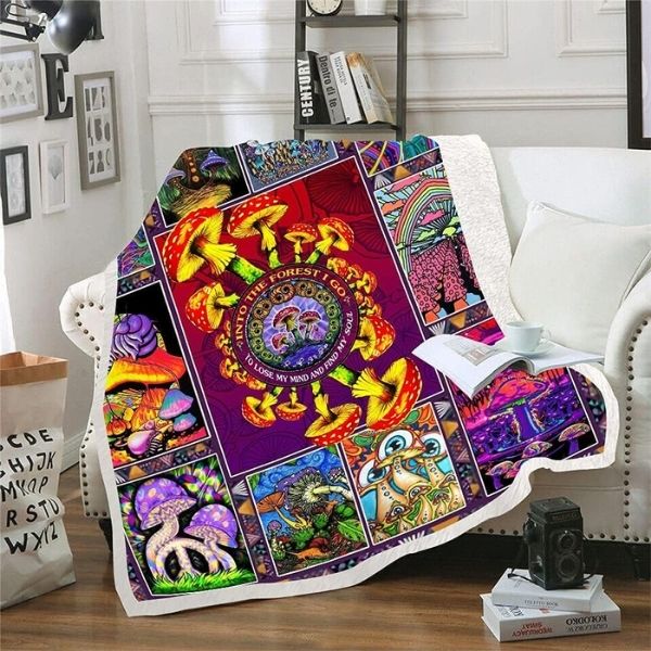 Colorful mushroom-themed hippie plant throw blanket, a funky Grandparents Day gift
