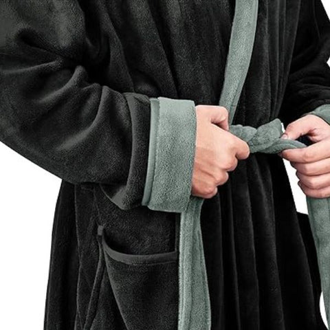 Luxurious men's shawl collar fleece bathrobe as a perfect retirement gift for men.