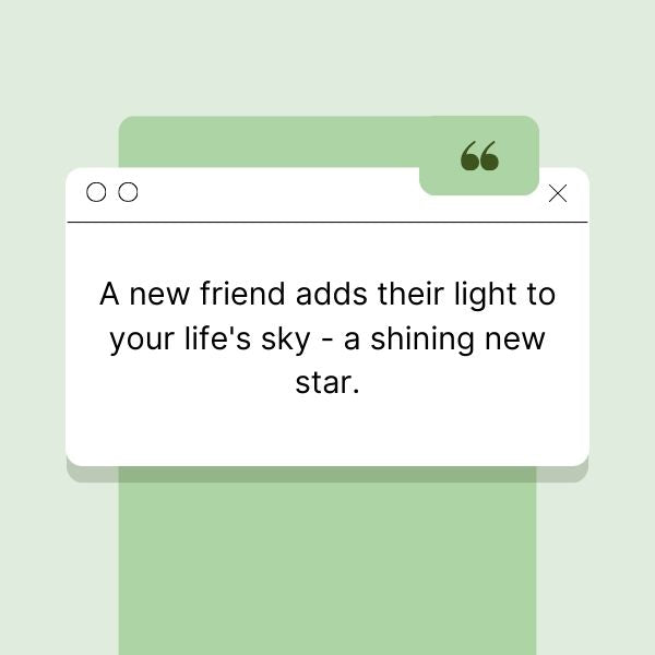 Motivational friendship quote on a green canvas showing the impact of new friends in one's life as a shining star.