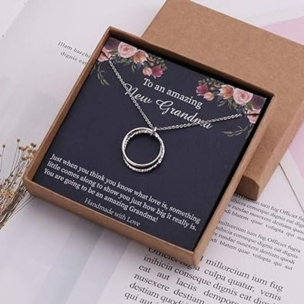 Elegant New Grandma Gifts Circle Necklace to celebrate her new title, perfect for grandmas.